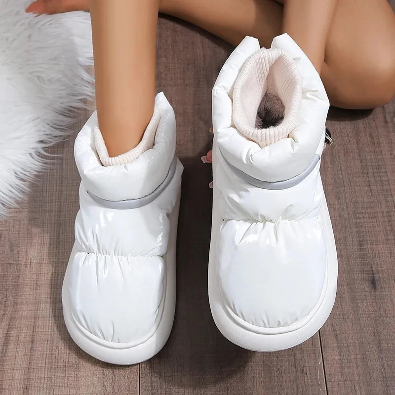 Womens waterproof down cotton padded shoes warm plush thick soled snow boots womens platform anti slip winter ankle boots 241024