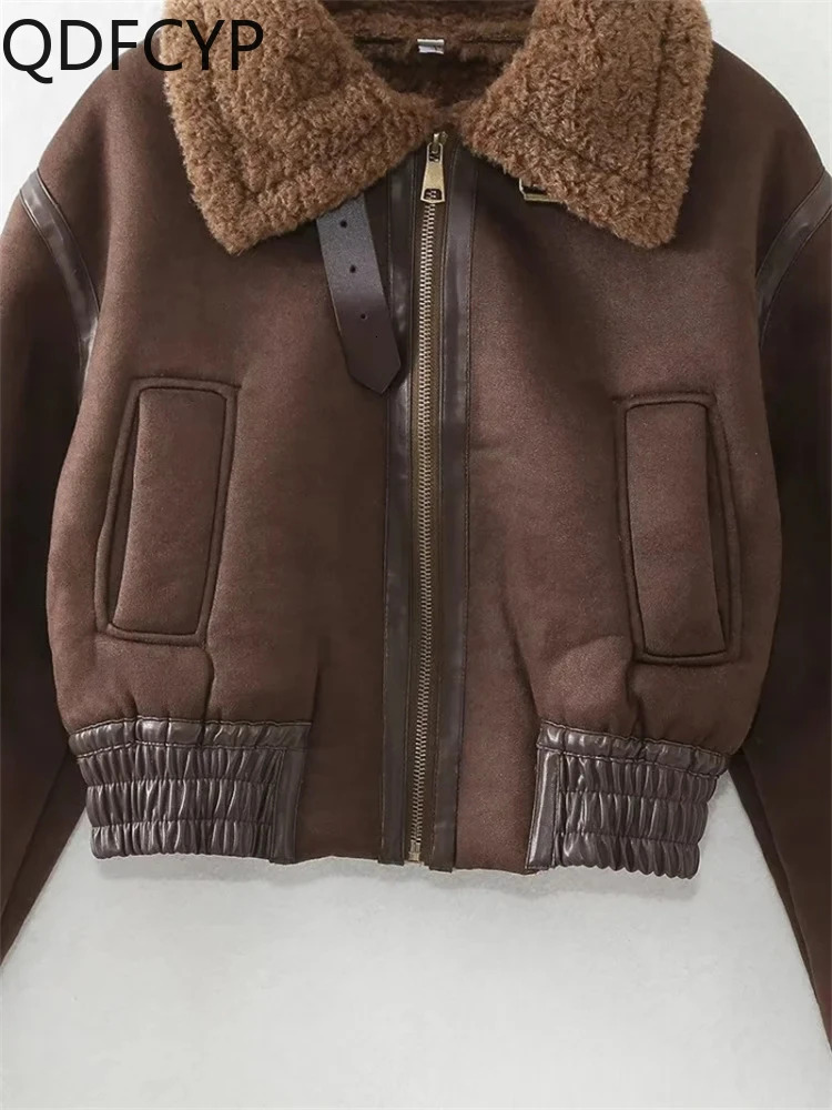 Autumn Winter New Women Coats 2024 Casual Fleece Thick Lapel Jacket Zipper Pocket Streetwear Trend Loose Vintage Motorcycle Coat