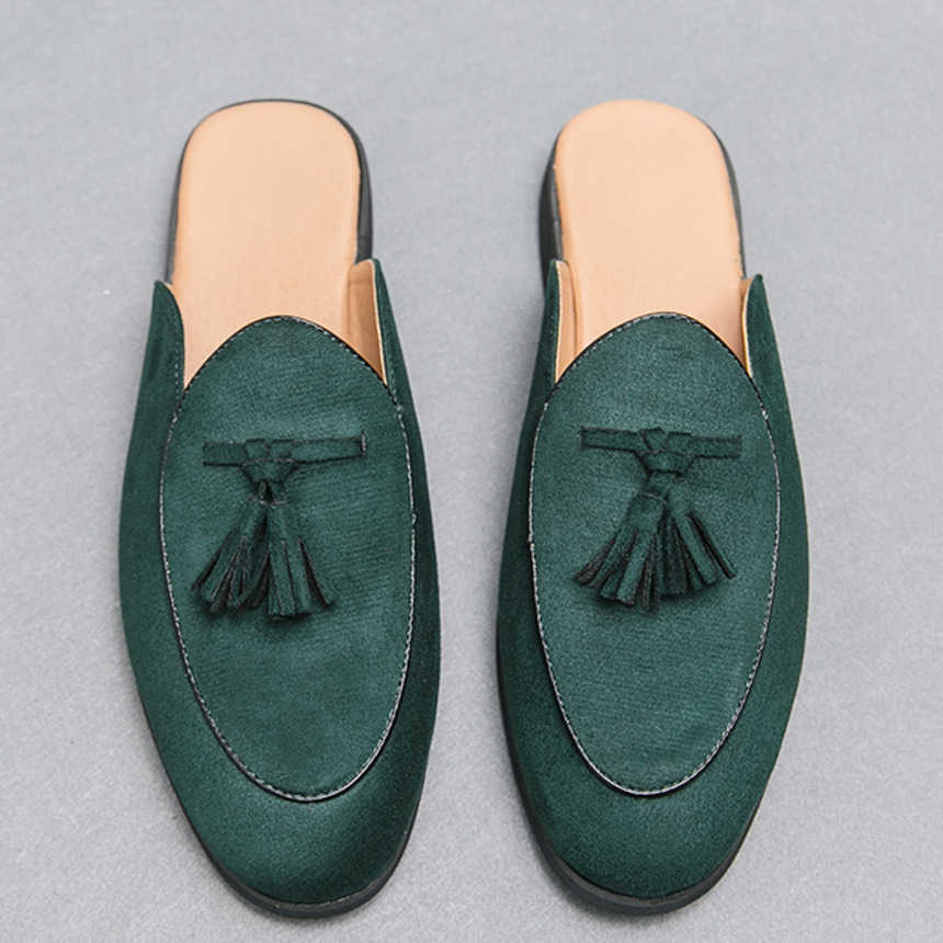 Men Dress Shoes Summer Half Dragged Small Leather Shoes Breathable Mens Tassel Casual Shoes One Step Lazy Shoes Korean Edition Cool 241009