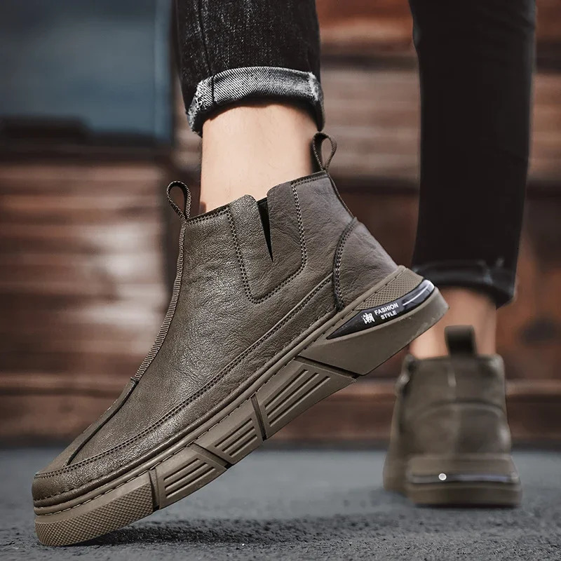 Mens casual suede leather boots high-end leather mens lazy boots plush bean cotton shoes Botas De Cuero Botas Hombre Bottes 241024