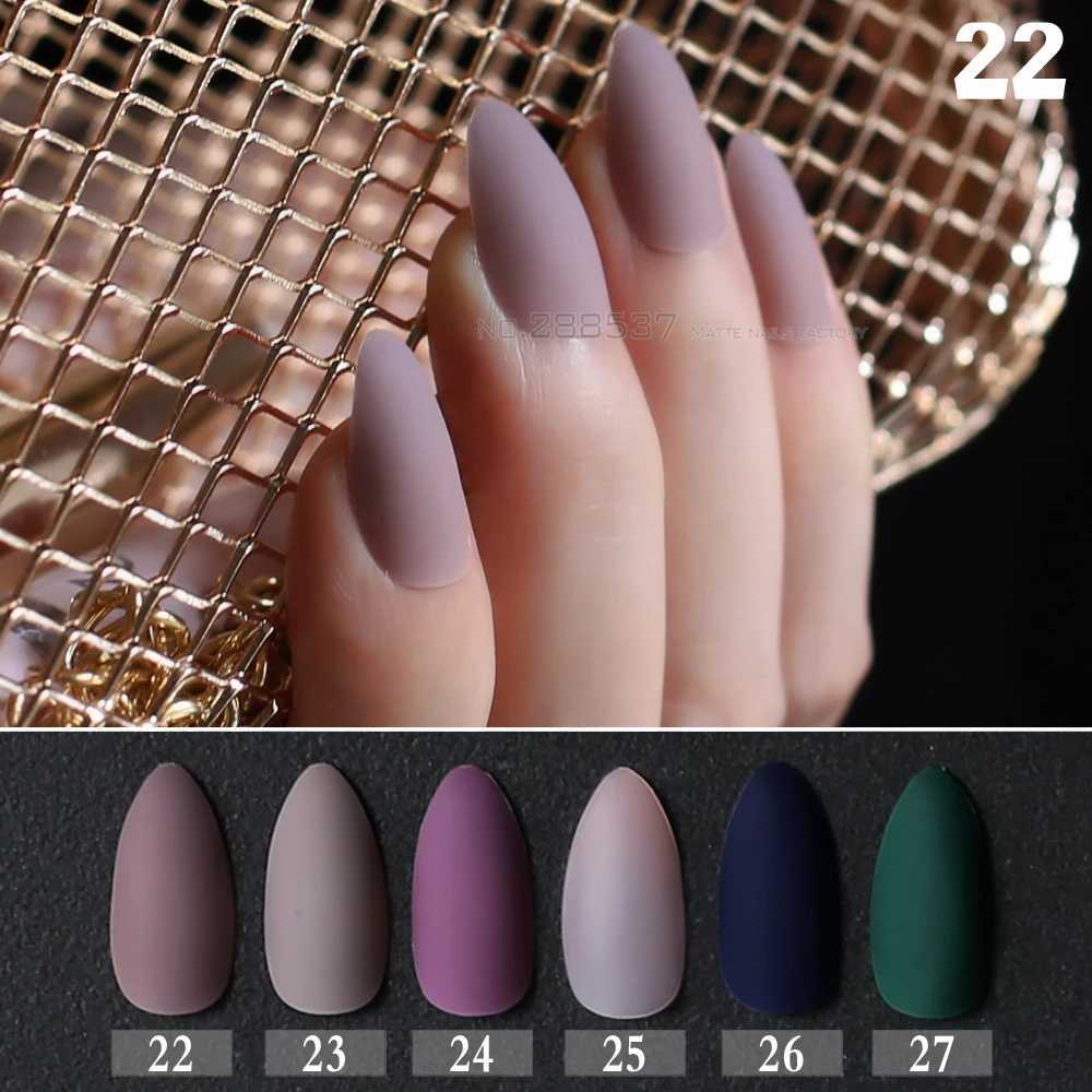 New Matte False Short Pointed Soft Pink Nude Red Black Blue fake stiletto nails full cover Pure colour candy Purple Khaki WhiteXJ241025
