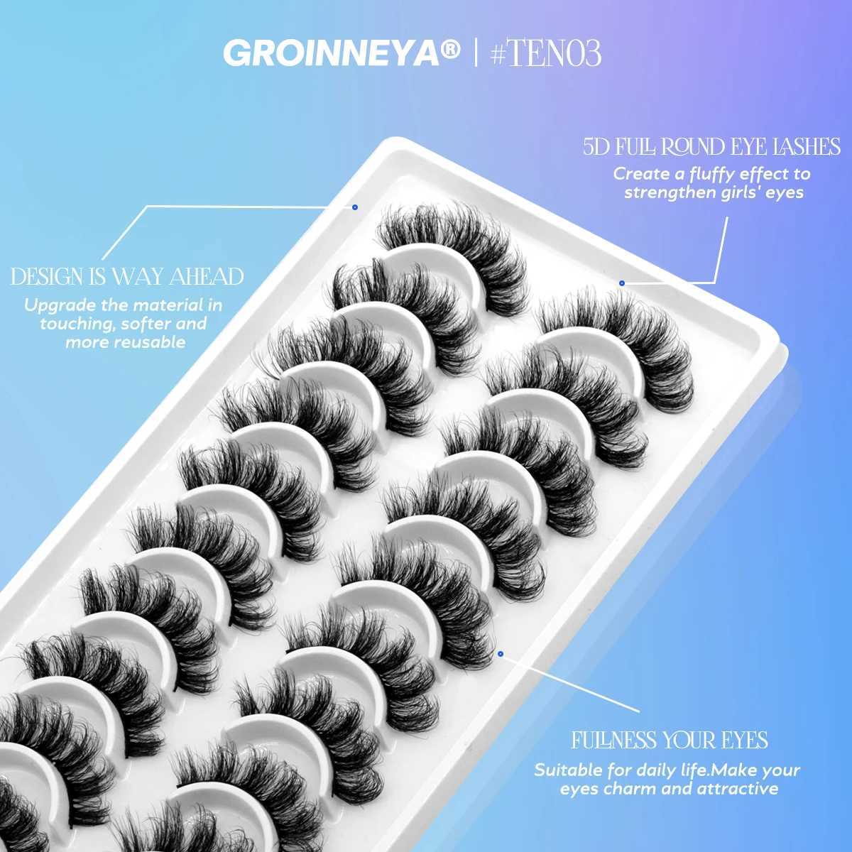 GROINNEYA 5/10 Double 3D mink faux mink fluffy eyelashes soft full thickness Wispy eyelashes dramatic false eyelash makeupW241024