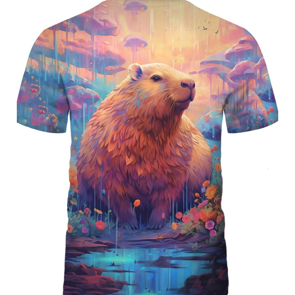 Mens T shirt Colorful 3D Capybara Cool Graphic Short Sleeve Casual Tropical Animal tee Casual tops summer clothes Hip hop trend