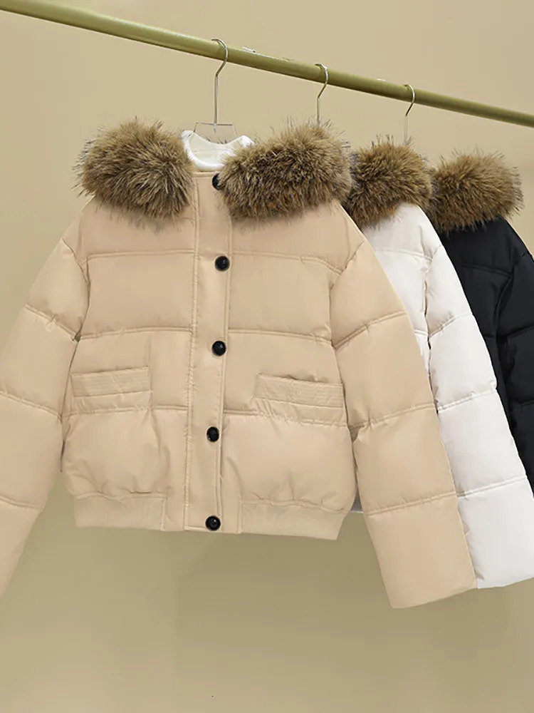 Vielleicht Winter Women Down Jacket Parkas Fashion HighQuality Warm Cotton Padded Coat Ladies Short Fur Hooded Outwear 241021