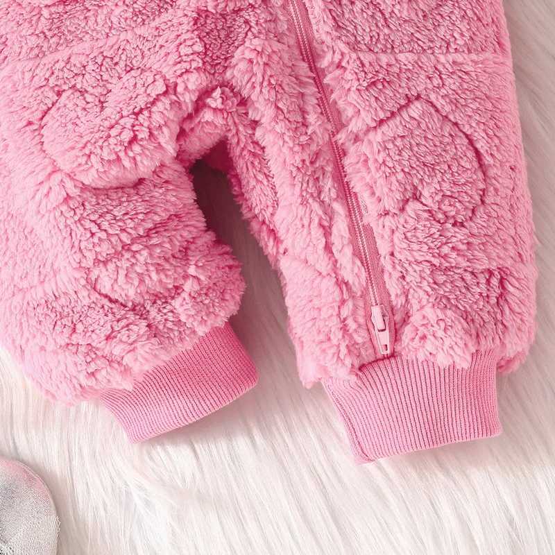RUEWEY 0 to 18 Months Baby Girls Romper Winter Clothes Solid Color Plush Hooded Long Sleeve Jumpsuits for Newborn InfantXJ241025