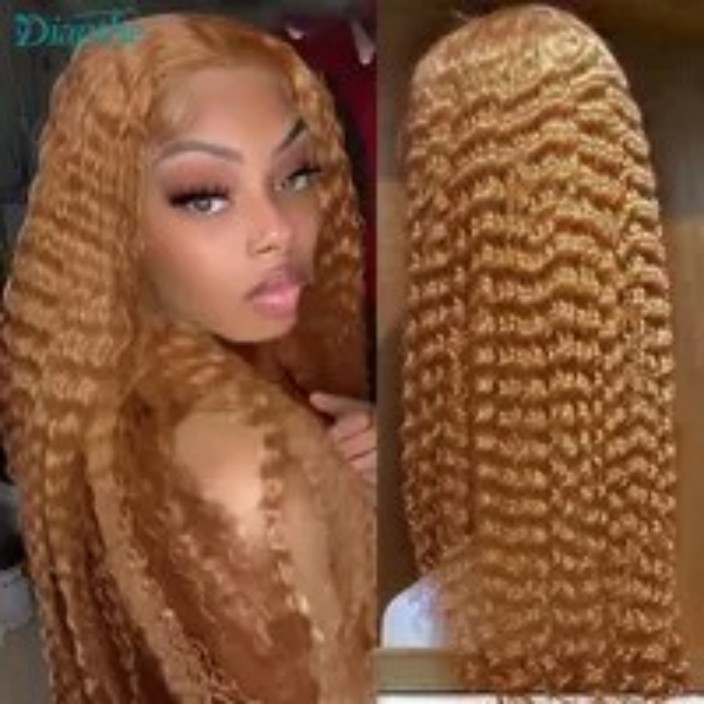 Brazilian Big Curly 13x4 Simualtion Human Hair Ombre Color Deep Curly Lace Front Wig Brown Blonde Deep Wave Lace Frontal Synthetic Wigs Ready to Wear 