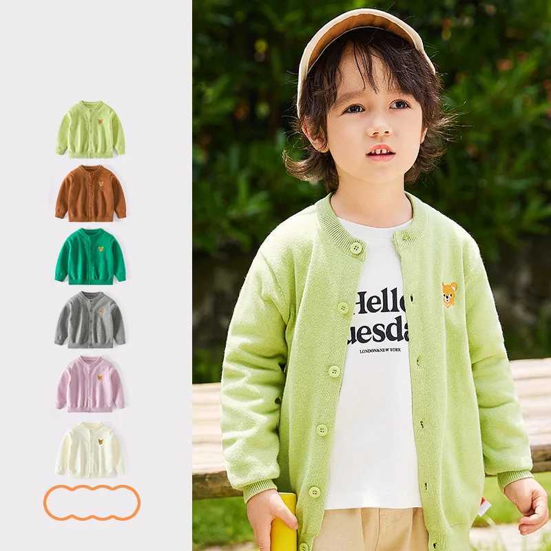Autumn childrens cardigan wool sweater cotton cartoon printed long sleeved baby boy open seam coat velvet warm knit childrens boy sweater W241025