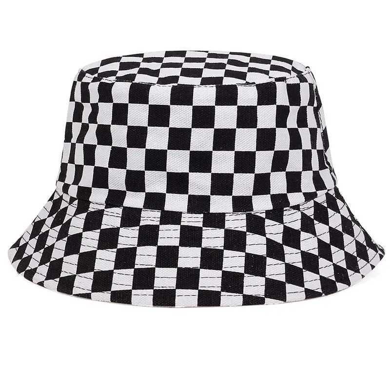 Neutral black and white checkered printed Personality Bucket Hats Fisherman Cs Outdoor Leisure C Sunscreen Hat W241024