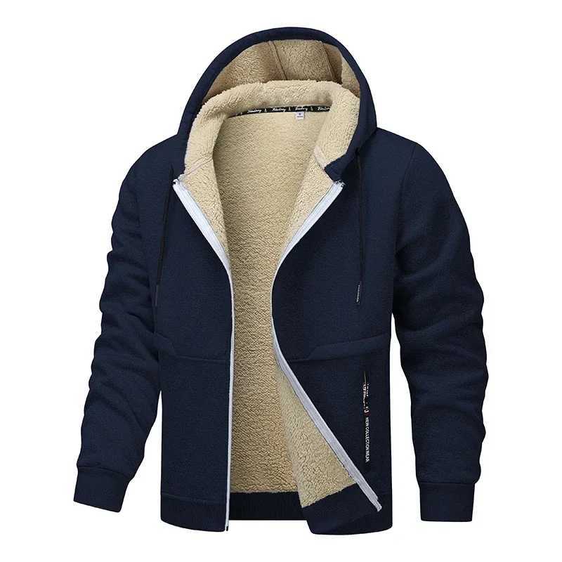 Winter Lambswool Zipper Hoodie Thick Warm Jacket Mens Long Sleeve Sweater Casual Sports Wool Jacket Hoodie Mens Jacket W241024