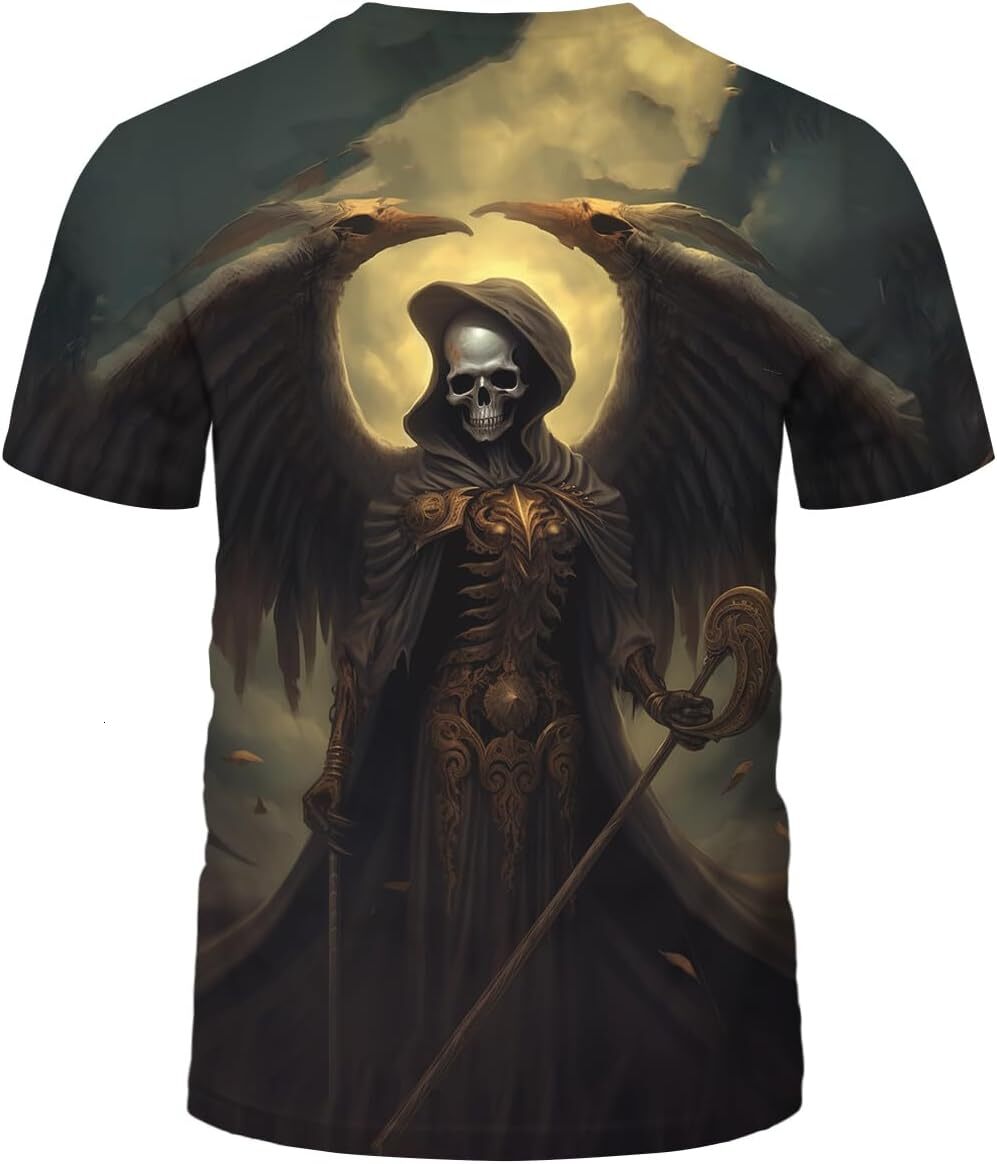 Mens T shirt Vintage Hat Skull Wings Skull General Skeleton Psychedelic Graphic Short Sleeve tee Casual tops summer clothes Hip hop trend