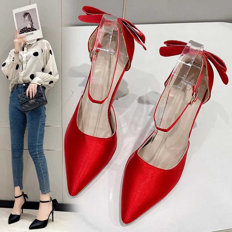 High Quality Sweet Womens Fi Single Shoes Thin Boots High Boots Shallow Corner Hollow Rear Bow E-line Womens Sandals T241024