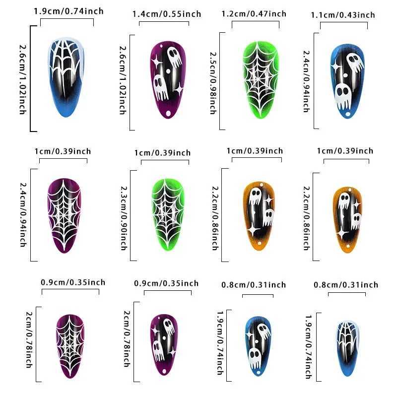 24Pcs Halloween Fake Nails Extra Long Almond False Nails with Spider Web Design Press on Nails Full Nail Tips XJ241025