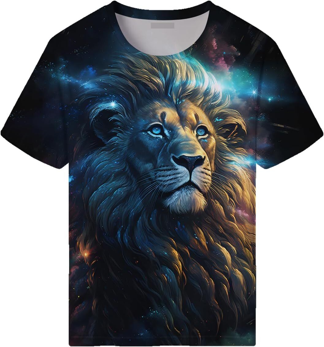 Mens T shirt Retro Casual Tropical Starry Sky Lion Floral Print Short Puff Sleeve Shirt tee Casual tops summer clothes