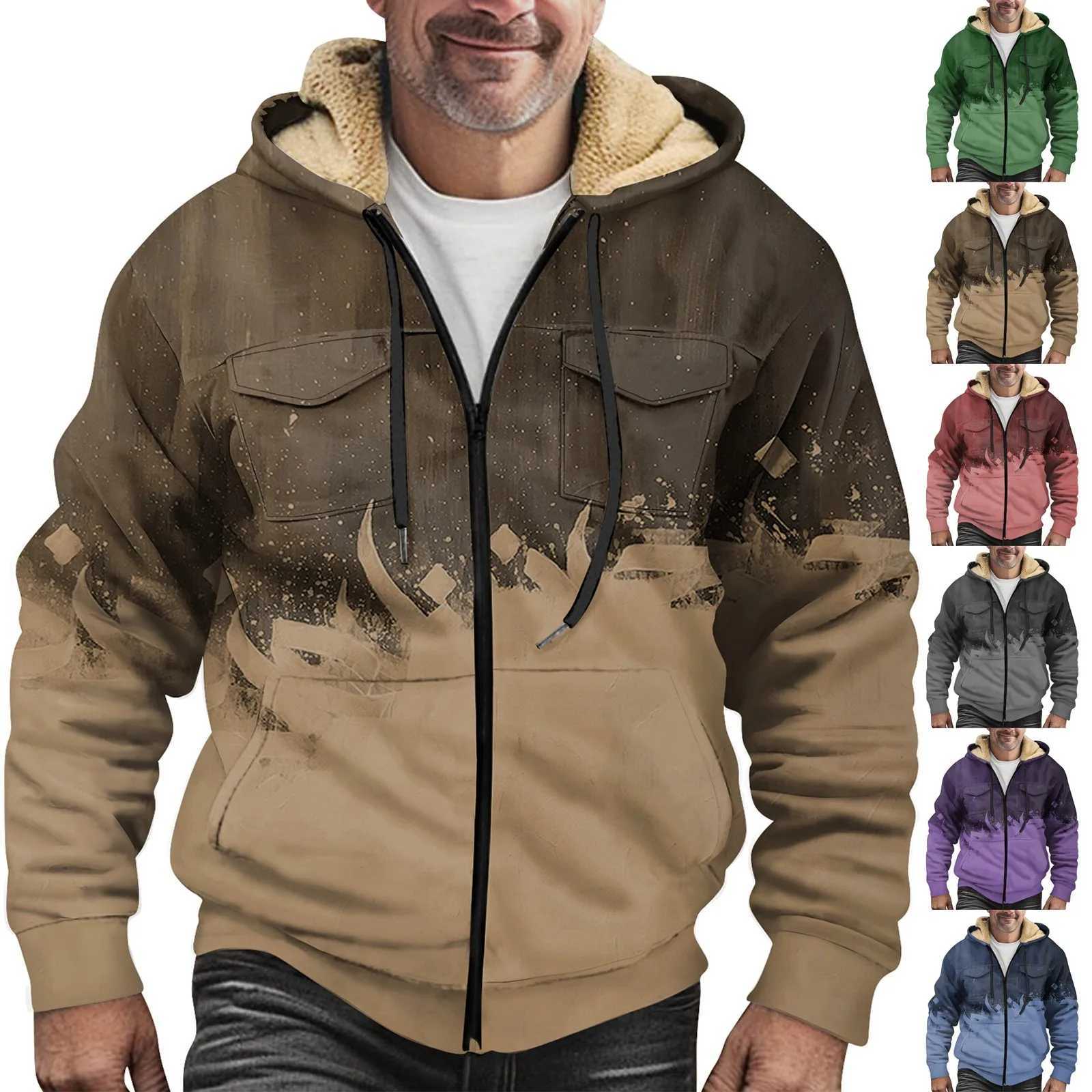 Winter Warm Hoodie Lambswool Hot Zipper Jacket Mens Windproof Thick Hoodie Plus Size Coat W241024