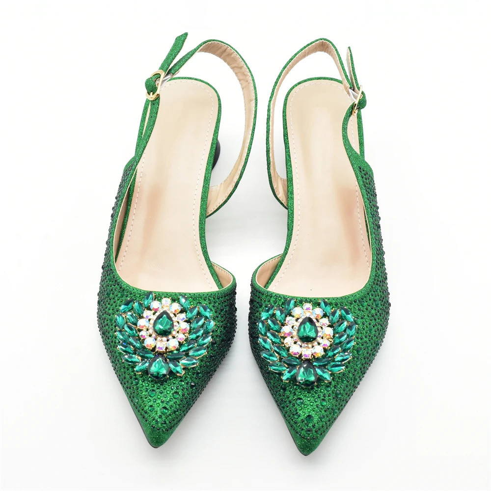 African wedding shoe bag set Nigerian party shoe bag set decorated with Rhinestone elegant high heels pump 241024