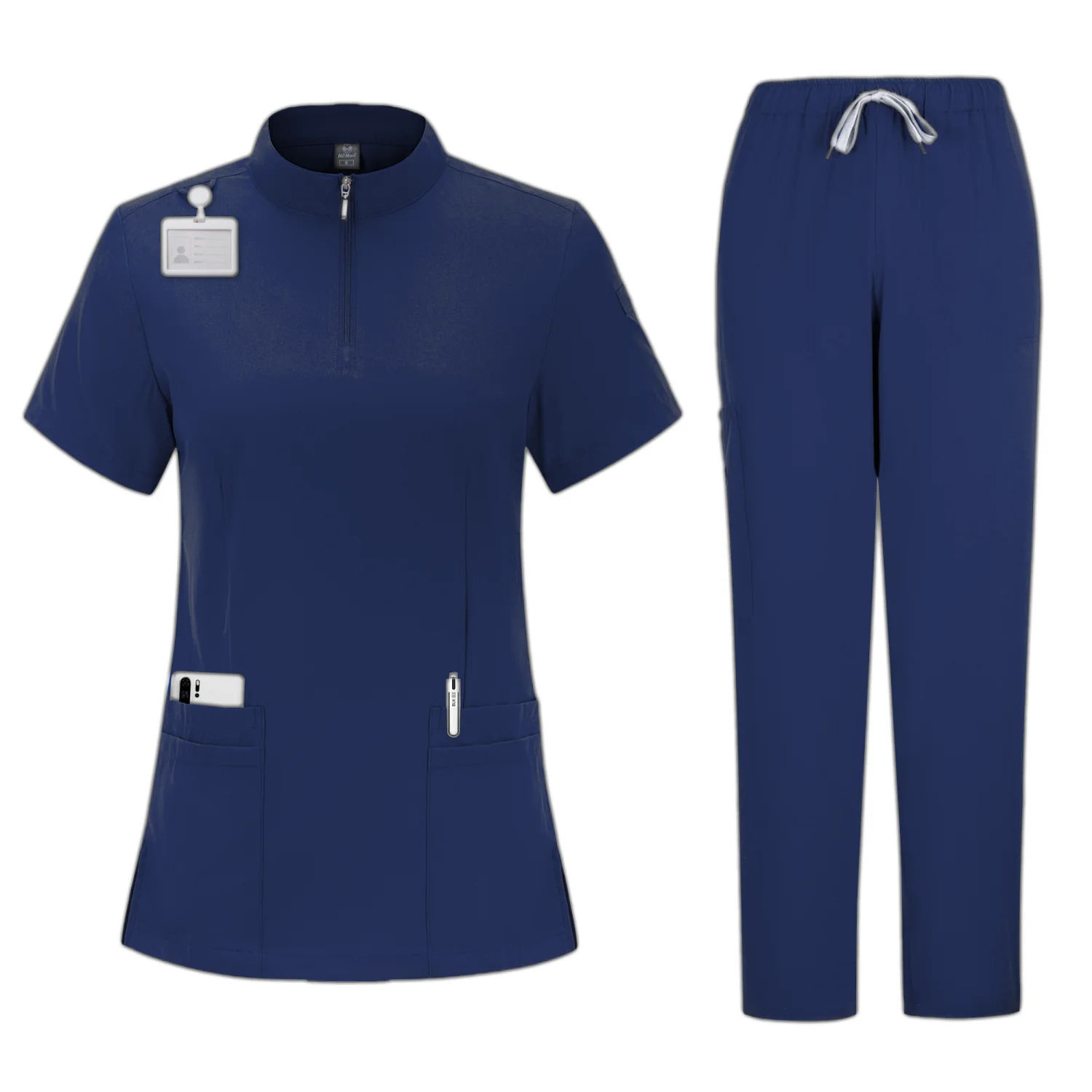 Womens 4Pocket ZipNeck Short Sleeve Scrub Top Nurse Uniform Nurses Accessories for Hospital Doctor 241017