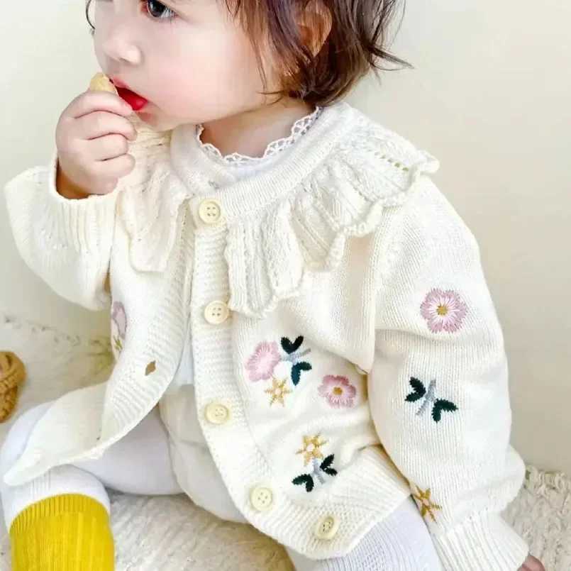 Childrens girls spring and autumn coat sweater suitable for babies and newborns knitted cardigan cardigan outdoor clothing baby cardigan W241025