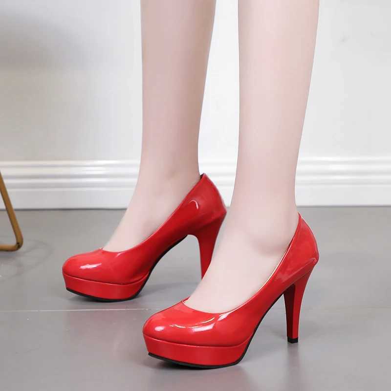 High Quality Womens Pump Fi Classic Patent Leather 10CM High Heels Bare Head Paltform Wedding Dress Womens Dress Shoes Size Up T241024