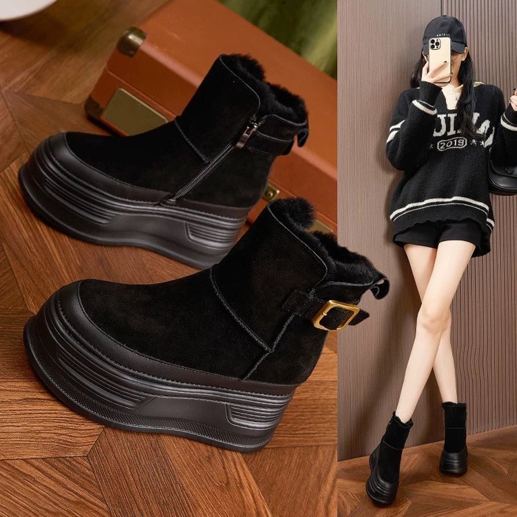 Winter Furry Snow Boots: Warm Cotton Cozy Buckle Tape Shoes for Men Women c7ea