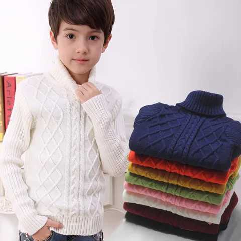 Children boys girls turtle neck sweater striped cross knit autumn unisex warm bottom knit W241025