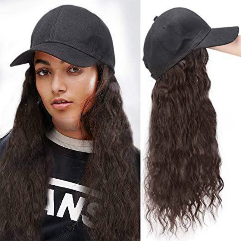 Wigs for women hats one-piece long curly hair caps for all seasons universal synthetic hair