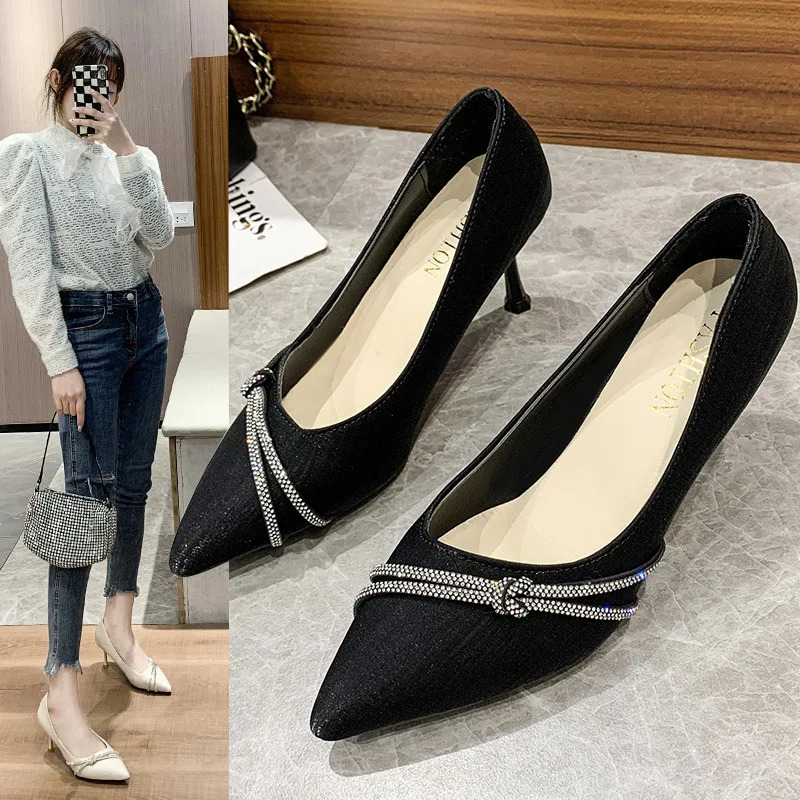 Womens Fashion Black Professional High Heels Pointy Skinny High Heels Will Not Stretch Feet Temperature Single Shoes Womens High Heels 241024