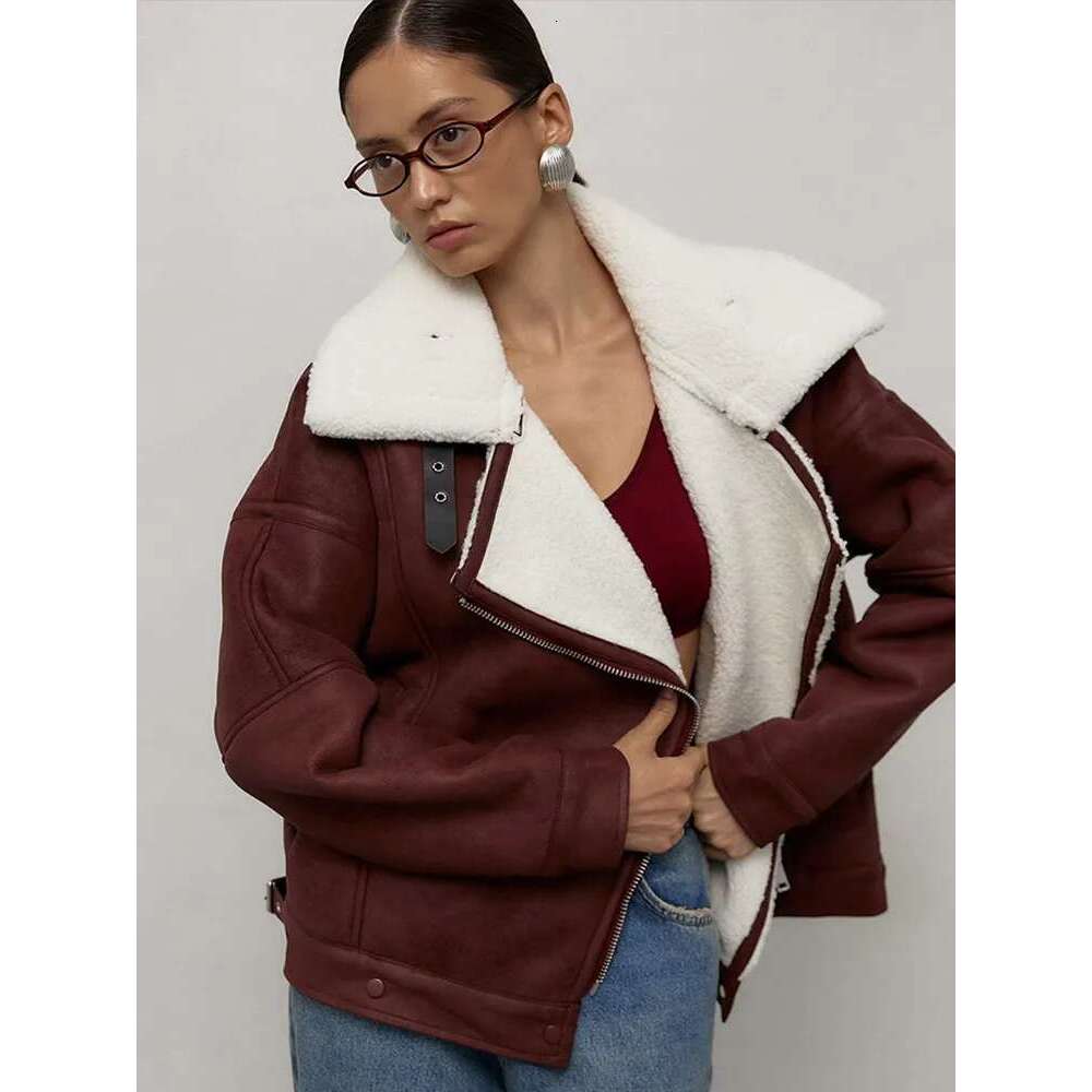 Women Fashion Polar Fleece Ing Suede Jacket Vintage Bury Laple Long Sleeves Zipper Coat Autumn Winter Lady Warm Outwears