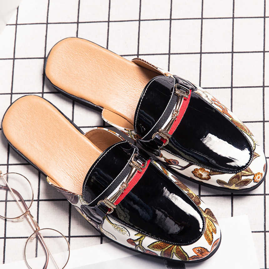 Men Dress Shoes Summer Leather Shoes Slippers Mens Lazy Casual Shoes Cool Slippers One Foot And Half Slippers Trendy Small Leather Shoes 241009