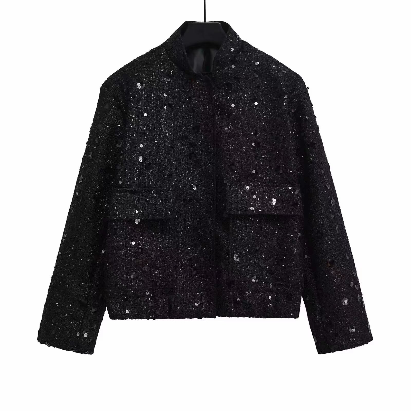 Women's Jackets Women Fashion Glitter Long Sleeve Jacket Casual Single Breasted Buckle O Neck With Pocket Coat 2024 Lady Commuting Outerwear