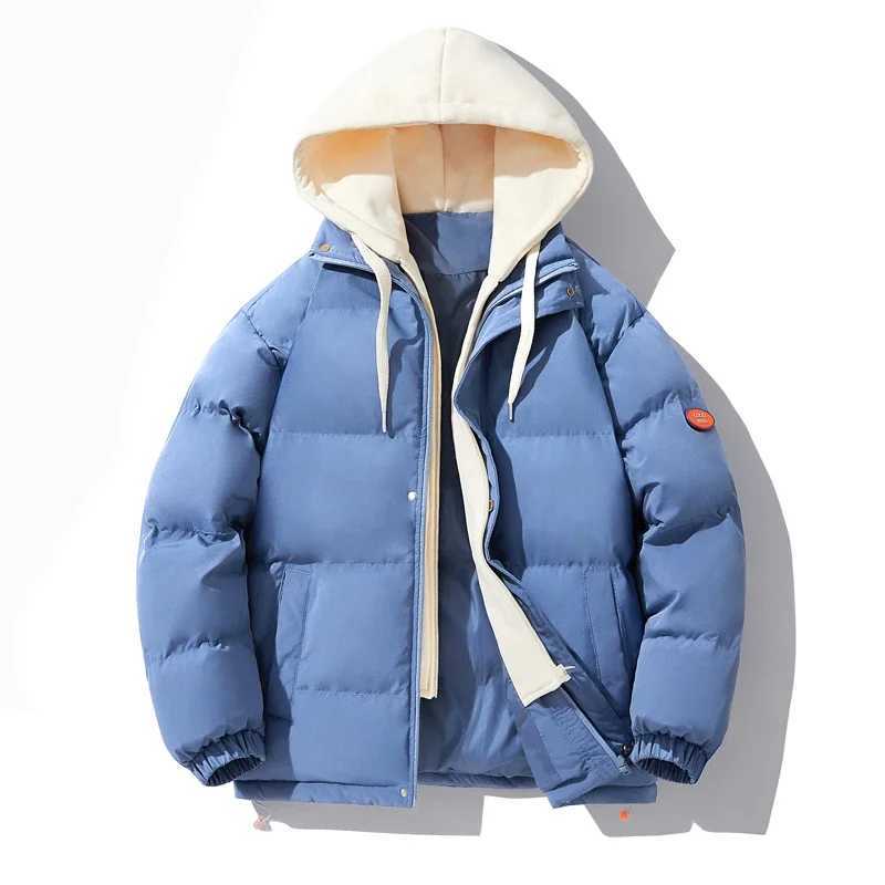 Winter new mens hooded park fashion casual thick jacket outdoor windproof mens solid color matching W241024