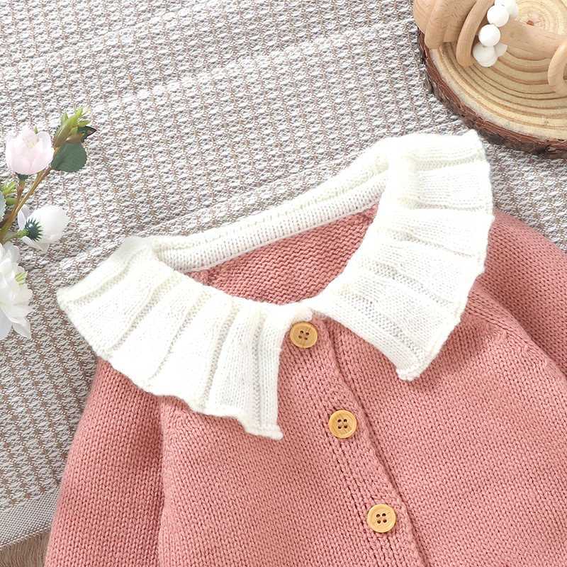 Womens knitted cardigan sweater rooster embroidery doll collar knitted jacket childrens autumn and winter clothing W241025