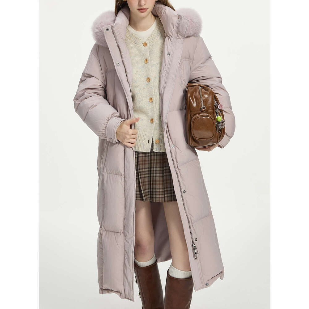 FSLE 207.2G Filg Amount 5 Color Long Down Coat For Women 2024 Winter Fox Fur Collar Hooded Warm Elegant Jacket 24Fs14057