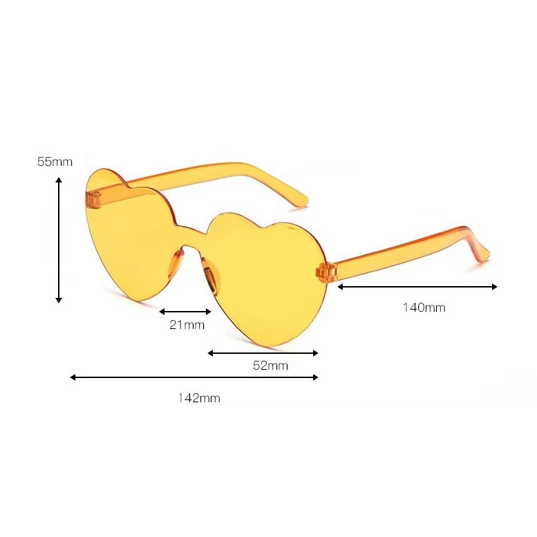 Colorful Frameless Heart Transparent Heart Shaped Sunglasses Beach Sunglasses For Woman Girls