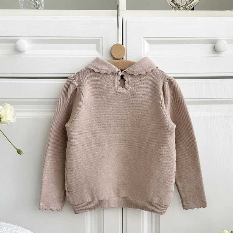 2024 Baby Girls Sweater Spring Knitted Floral Top for Preschool Children Solid Color Ruffle Collar Baby Girls Sweater Korean Style W241025