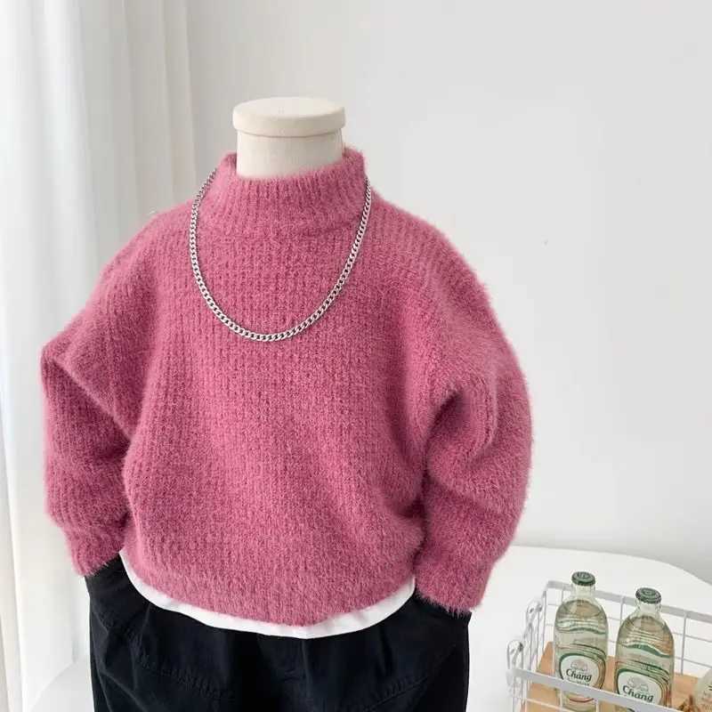 Childrens clothing sweater 2024 new Korean autumn and winter pink loose and classic knitted sweater W241025