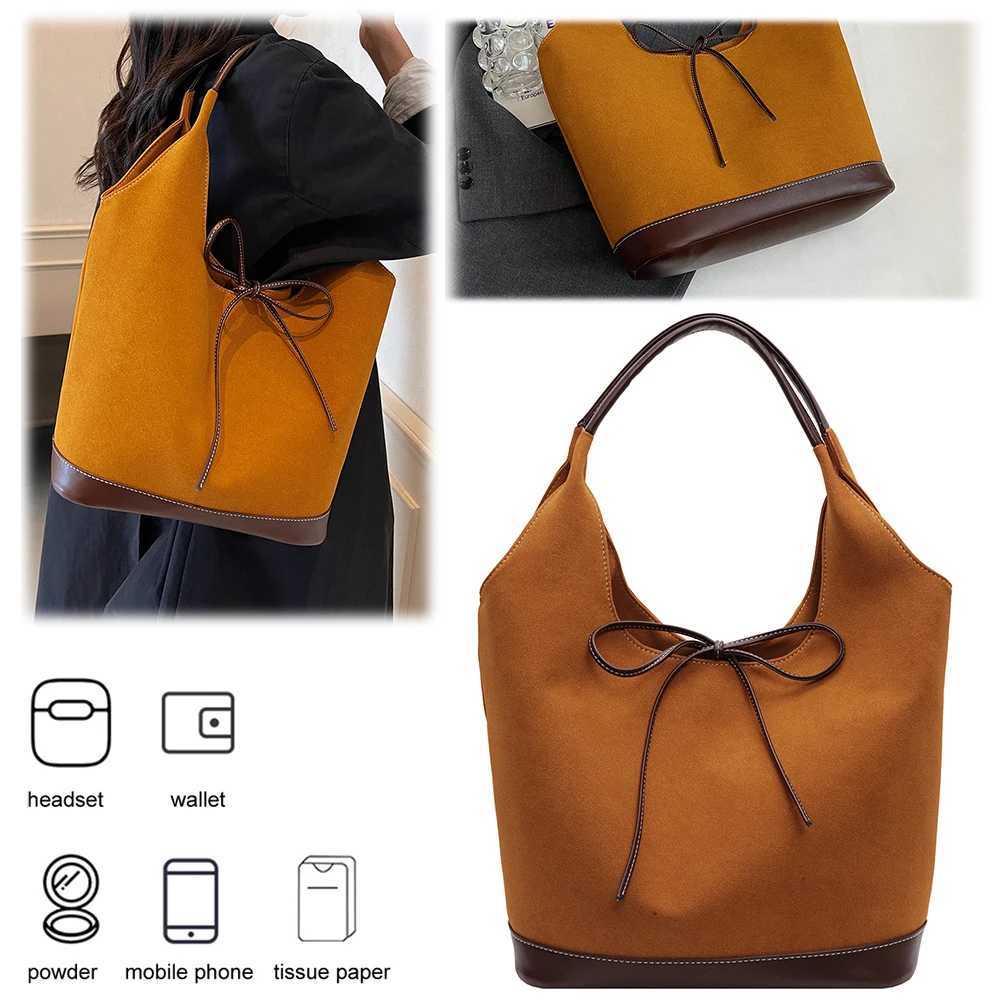 Women Pu Tote Bag Fashion Bucket Large Capacity Designer Shoulder Bags Hasp Closure Suede Purse Work 241025
