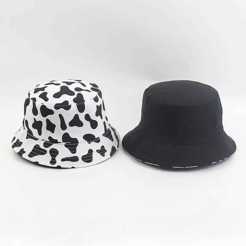 Double-sided Reversible Fisherman Caps Summer Fashion Cow Print Hat White Black Bucket Hat Basin Cap Hats for Women Zebra GorrasX241025