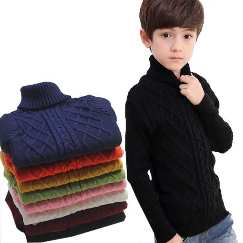 Children boys girls turtle neck sweater striped cross knit autumn unisex warm bottom knit W241025
