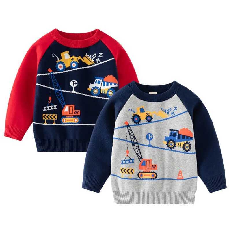 Winter childrens sweaters newborn boys and girls engineering automotive printing childrens knitting drawing warm sweaters autumn coats tops W241025