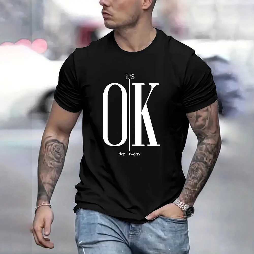2024 Mens Street Ok Letter Print T-shirt Summer Mens Casual Short Sleeve Tops Oversized Hipster T Shirts Clothing New MenswearXJ250117