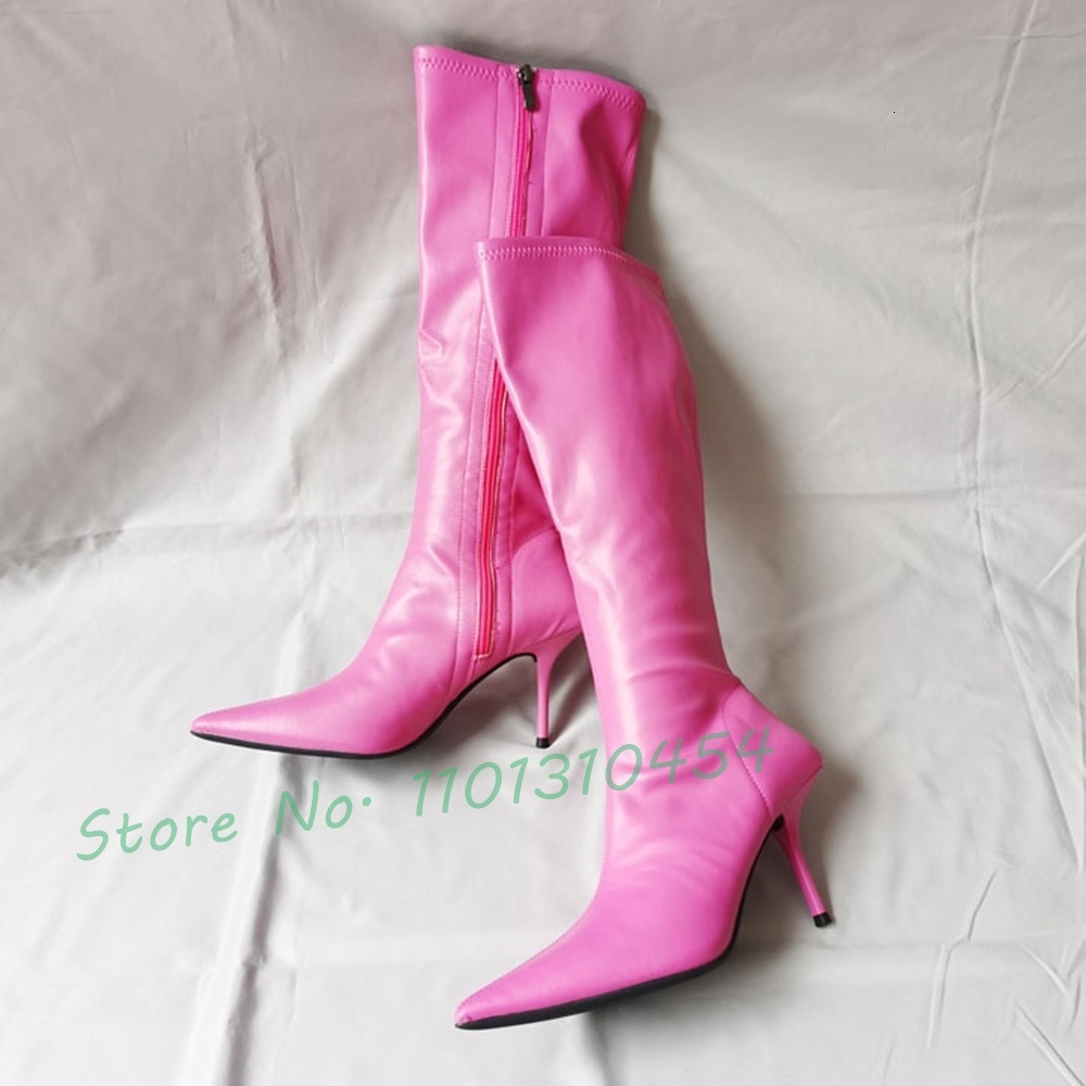 Super Pointy Knee Women New In Sexy Hot Waterproof Winter Pink Long Boots Outfit Cool High Heels Novelty Zipper Shoes
