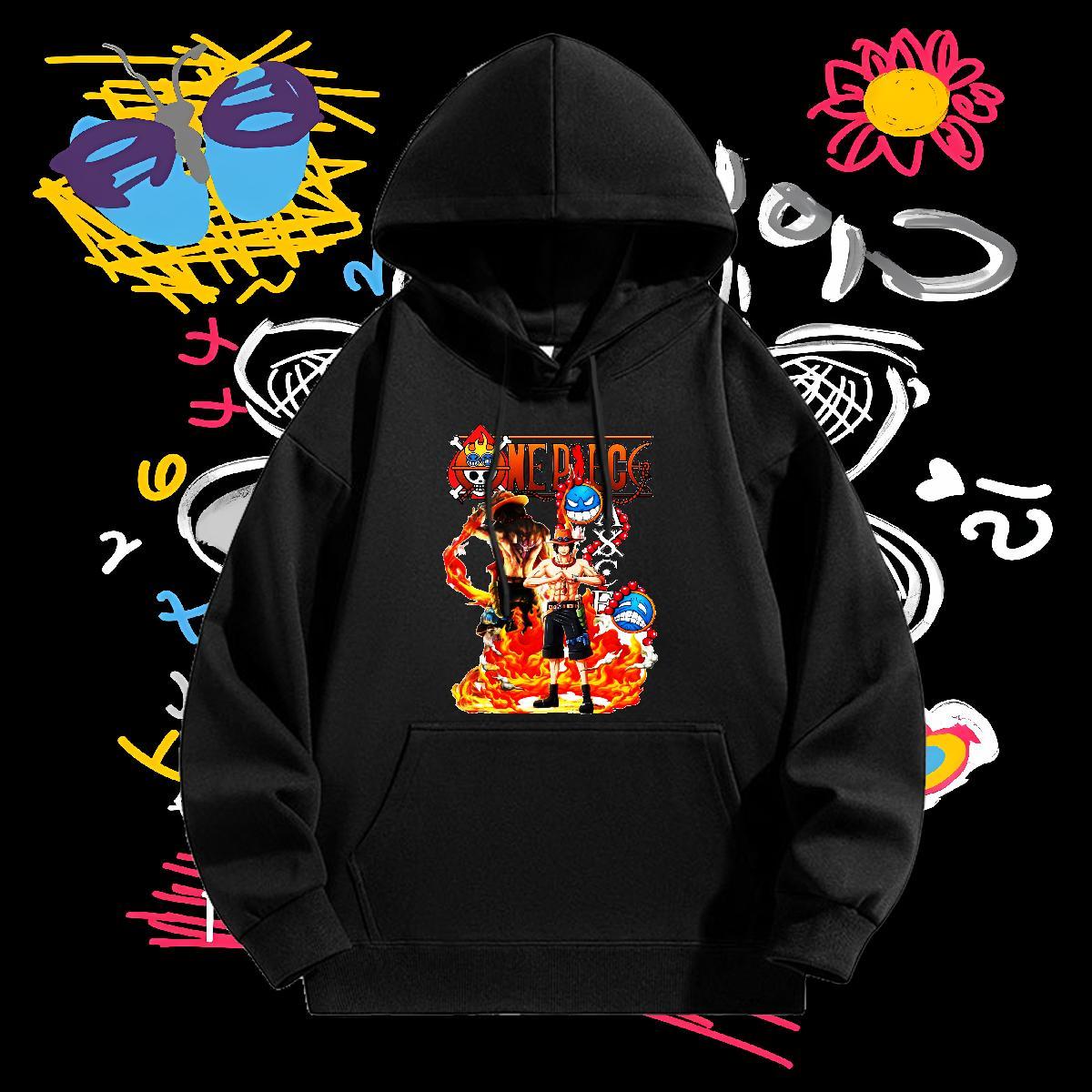 Brand Men's Hooded Sweatshirt Breathable Drawstring Loose Mens Hoodie Anime Print Top Hoodie Daily Outfit Velvet Thick