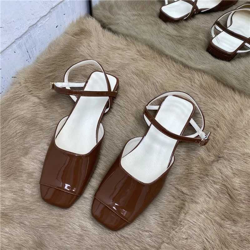 High Quality Square Toe Japanese Leather Mary Janes Shoes for Women Designer Slingback Summer Shoes Pahwork Leather Flat Womens Work Shoes T241024