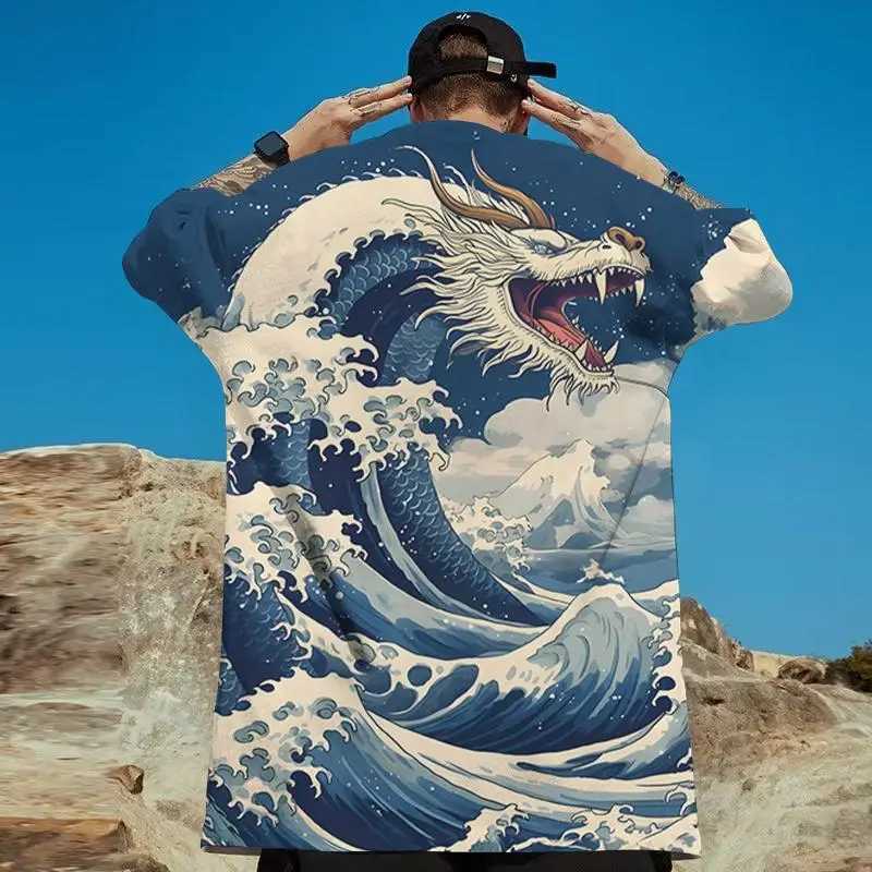 Ukiyo-E T-Shirts For Men 3d Shark Print Mens Clothing Street Harajuku Tees Fashion Casual Short Sleeved Loose Oversized T-ShirtXJ250117