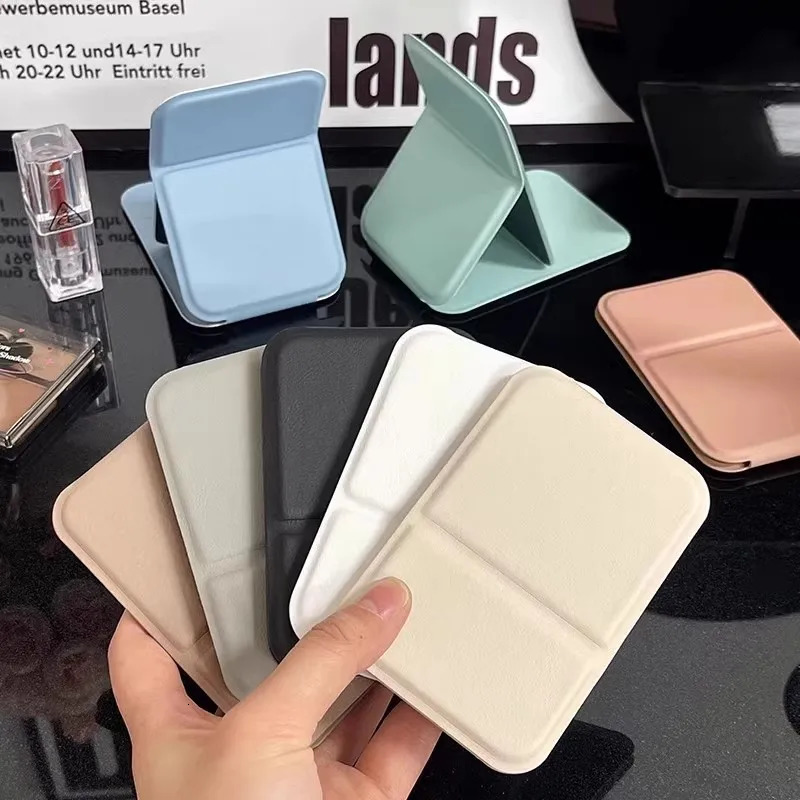 Desktop Makeup Mirror Solid Color PU Leather Simple Portable Handheld Foldable Student Compact Cute Pocket 241024