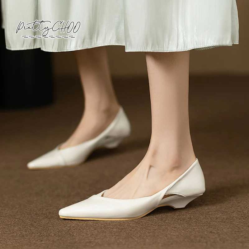 High Quality Brand Design Hollow Folding Heel Womens Soft Leather Dot Toe Dress Shoes Womens Comfortable Office Zapatos Blue T241024