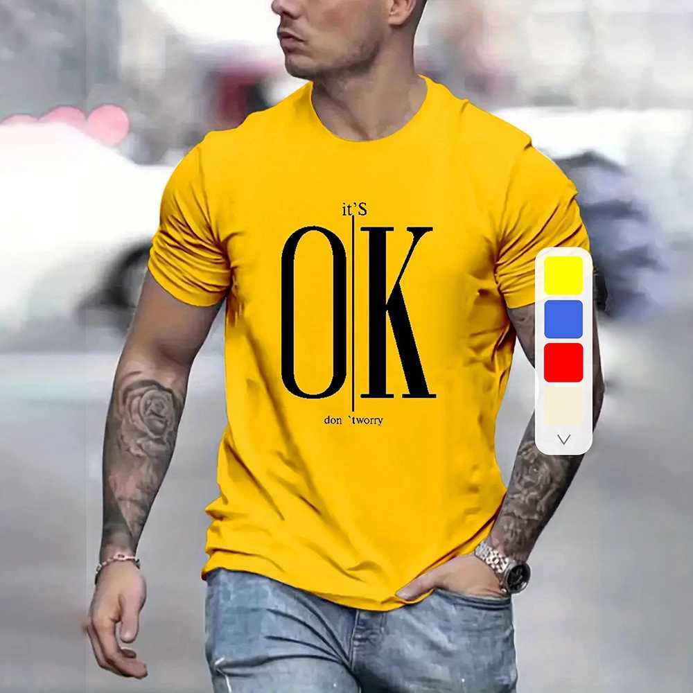 2024 Mens Street Ok Letter Print T-shirt Summer Mens Casual Short Sleeve Tops Oversized Hipster T Shirts Clothing New MenswearXJ250117