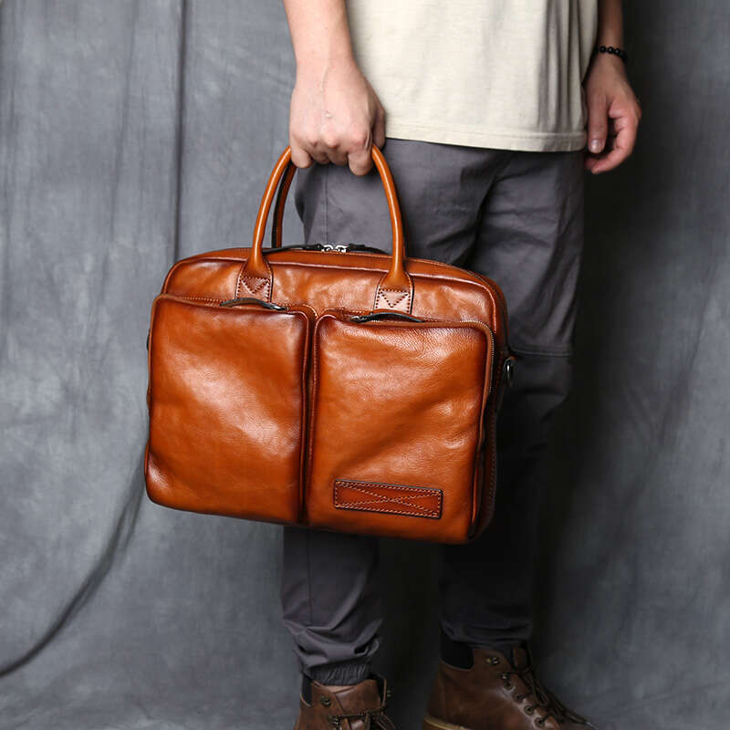 Retro Briefcase Top Layer Leather Handbag Casual Shoulder Messenger Business Laptop Trendy Men's Bag NZPJ