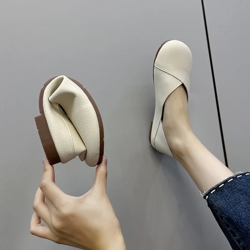Fashionable Spring and Autumn Genuine Leather Handmade Flat Ballet Shoes for Women Comfortable Soft Leather Womens Flat Shoes 241024