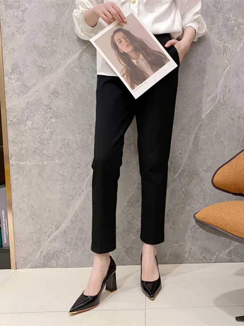 High Quality Womens Summer Shoes Block Heel Shoes Short and Fat Heel Pointed Toe Black Ultra High Regular Leather Casual Office A T241024